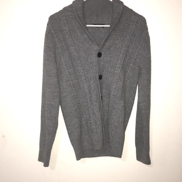 NWOT Black Tag by Zara Men Gray cable knit Cardigan with Shawl collar. Button up - Picture 2 of 4